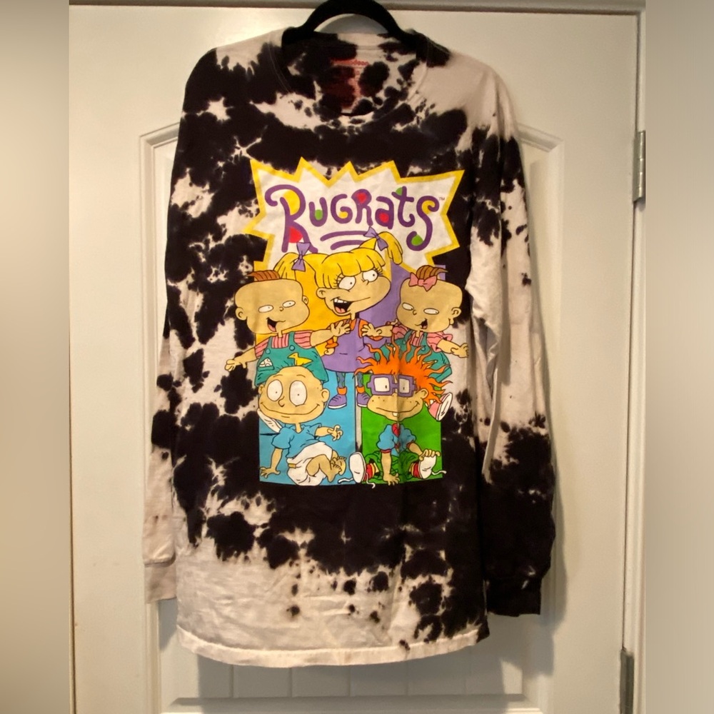 Nickelodeon Mens Rugrats 90's Logo Black Tie Dye Graphic Long Sleeve Tee XL